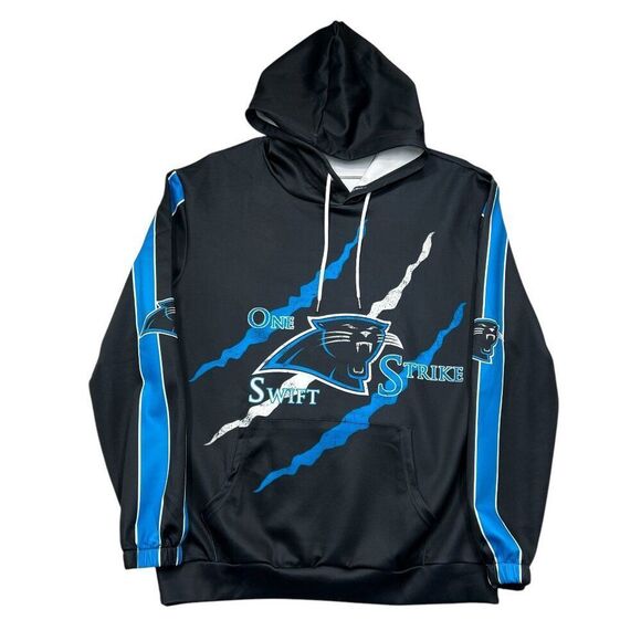 NFL Carolina Panthers Hoodie Mens Size XL Black Blue One Swift Strike Sweatshirt - Picture 1 of 8
